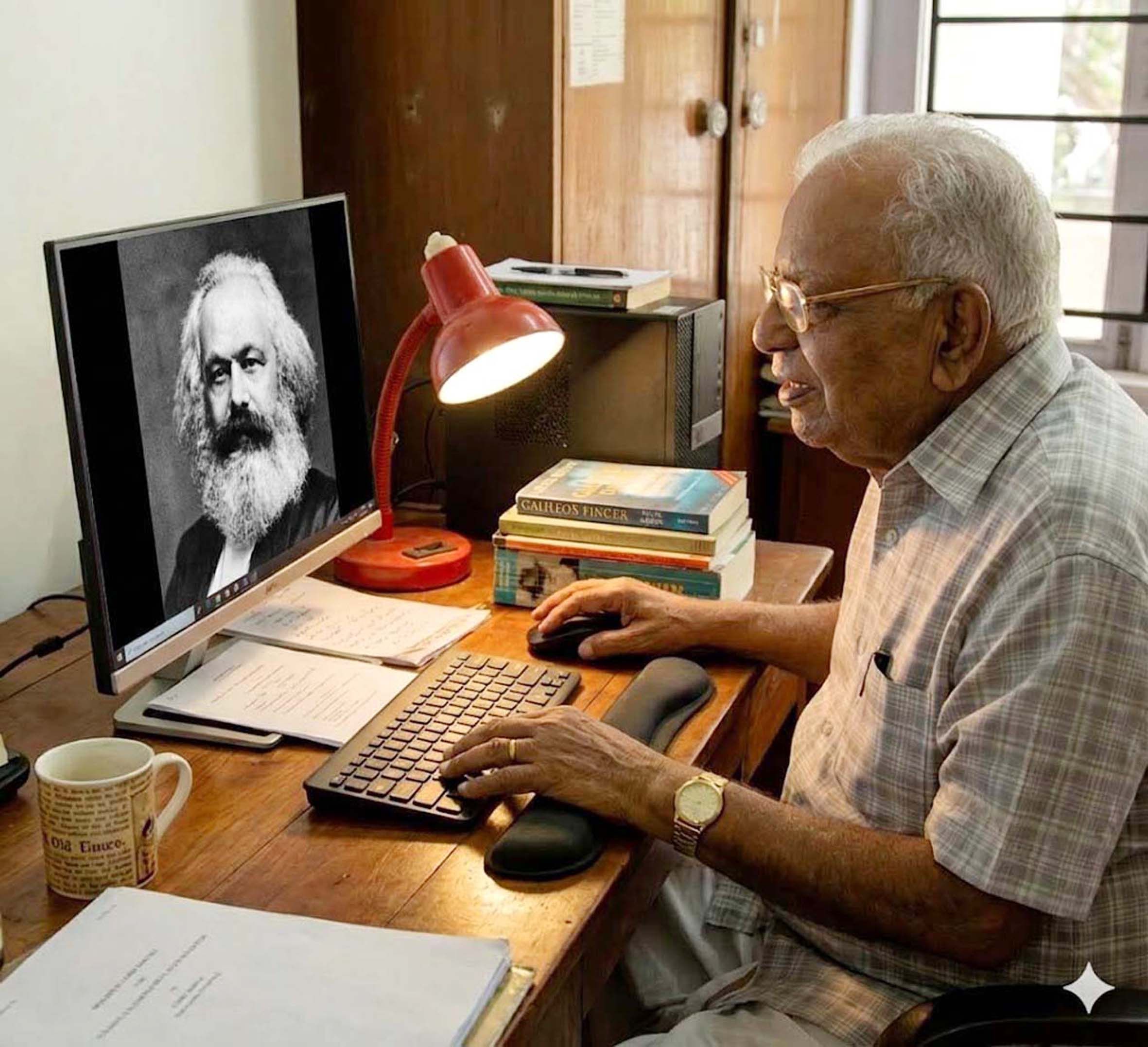 ഇന്റർനെറ്റ്‌ യുഗത്തിലെ പി ജി. എഐ നിർമിച്ച ഭാവനാചിത്രം 