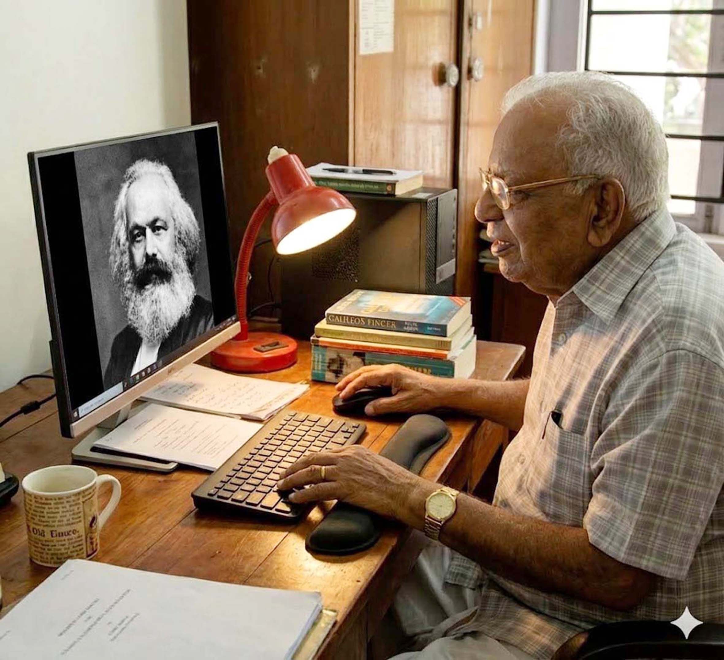 ഇന്റർനെറ്റ് യുഗത്തിലെ പി ജി. എഐ നിർമിച്ച ഭാവനാചിത്രം