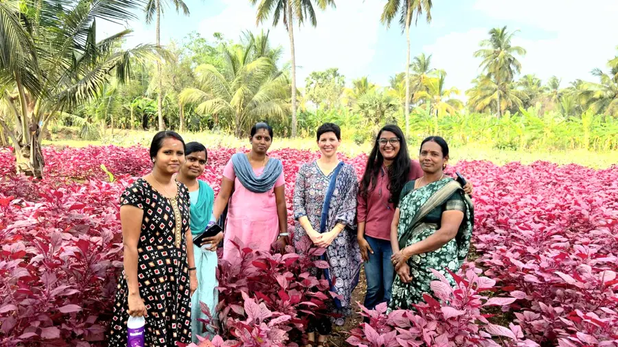 കുടുംബശ്രീയുടെ ഉപജീവന പദ്ധതികൾ പഠിക്കാനെത്തിയ അന്താരാഷ്ട്ര സംഘടനയായ സ്റ്റോറിബീയുടെ പ്രതിനിധിക്കൊപ്പം വടകരപ്പതി പഞ്ചായത്തിലെ നന്ദനം സംഘകൃഷി ഗ്രൂപ്പ് അംഗങ്ങൾ 