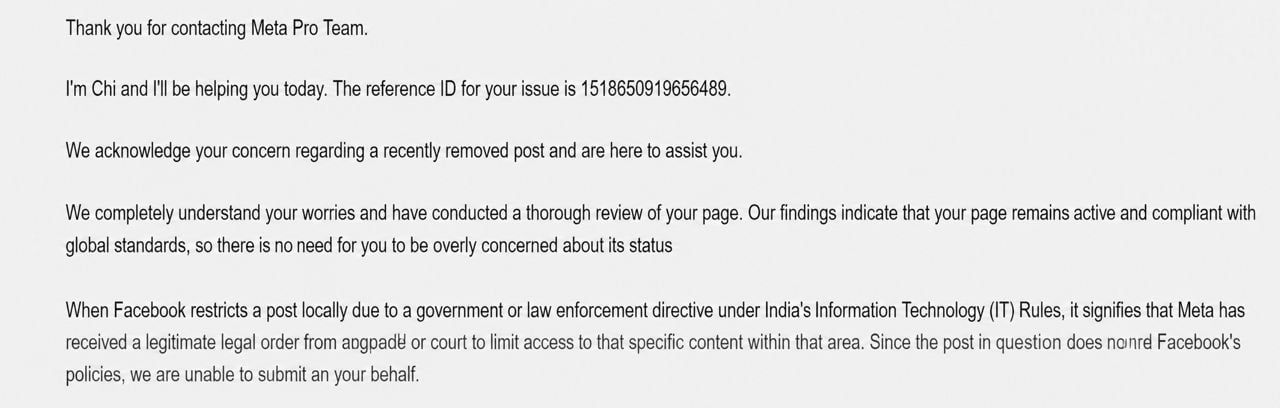 meta clarification for reporter tv on post removal