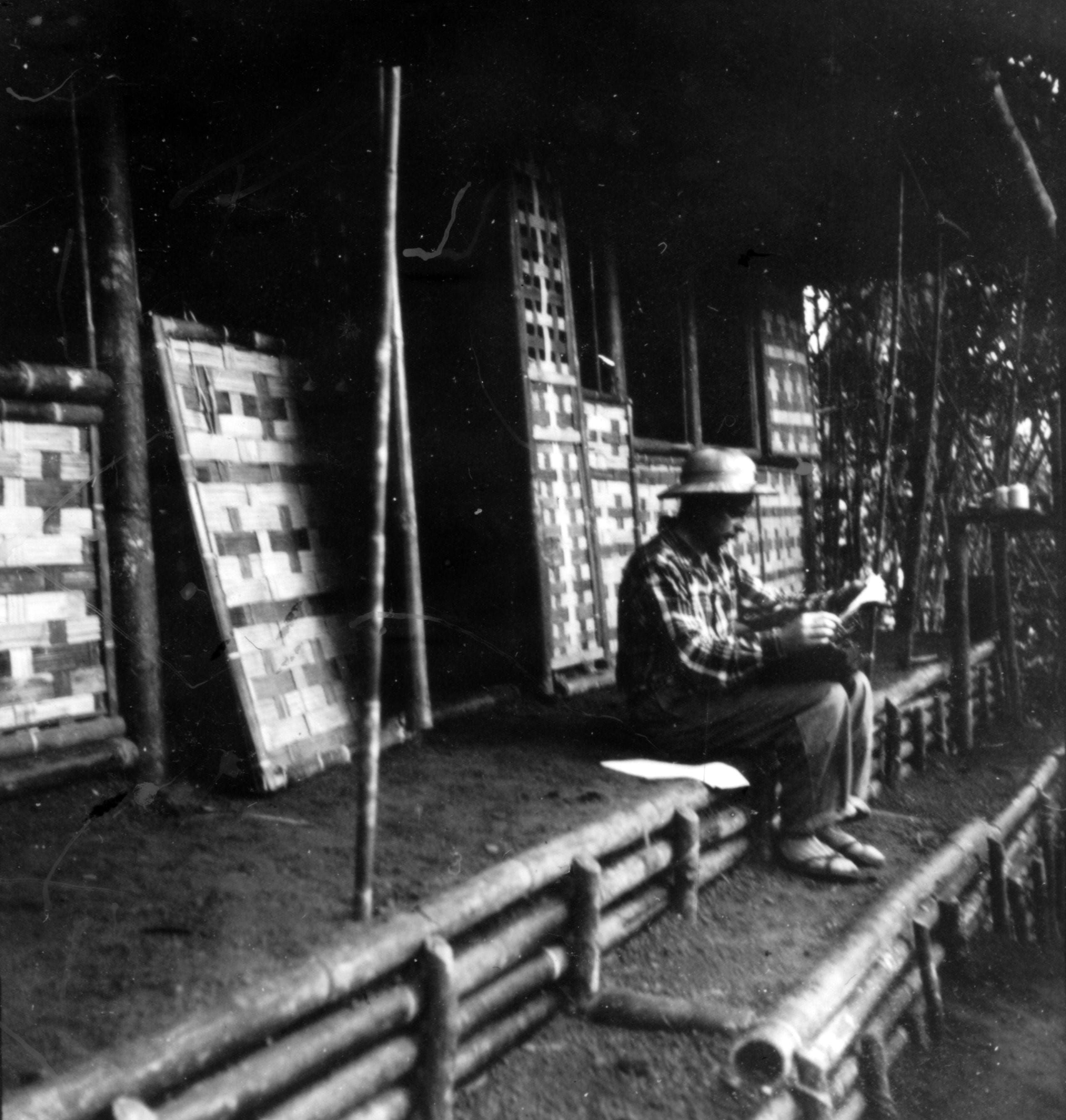 Burchett typing at Thai Nguyen in March 1954