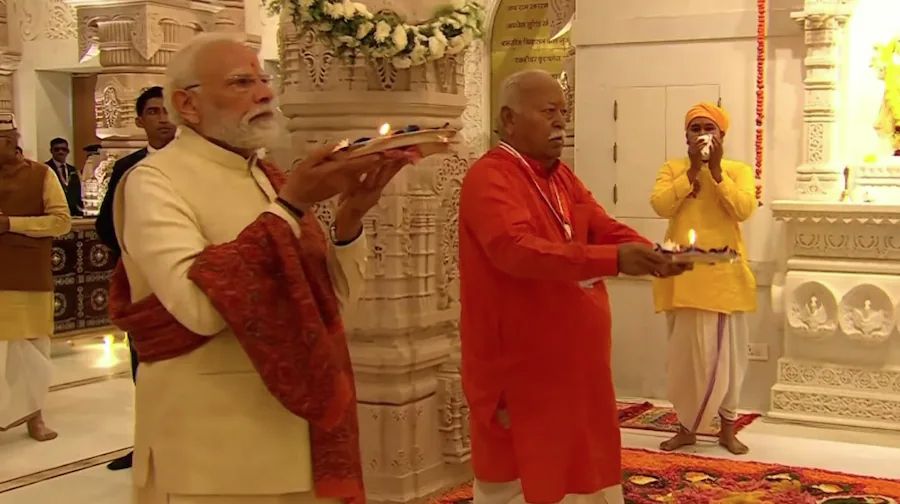 Modi Hoists Saffron Flag Ayodhya Temple 