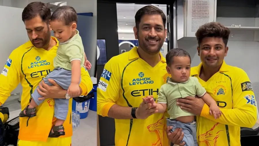 സഹതാരത്തിന്റെ കുട്ടിയ്‌ക്കൊപ്പം കളിചിരിയുമായി ധോണി: വീഡിയോ വൈറൽ