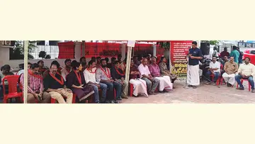 എൻജിഒ യൂണിയനും കെജിഒഎയും തദ്ദേശ സ്വയംഭരണവകുപ്പ് ആസ്ഥാനത്ത് നടത്തുന്ന അനിശ്ചിതകാല പ്രക്ഷോഭം യൂണിയൻ സംസ്ഥാന വൈസ് പ്രസിഡന്റ് കെ കെ സുനിൽകുമാർ ഉദ്ഘാടനം ചെയ്യുന്നു