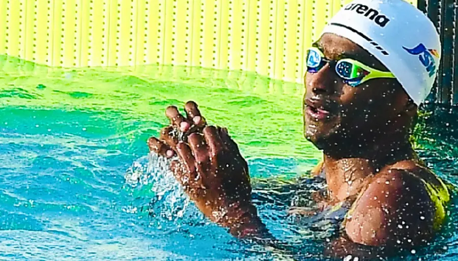 200 മീറ്റർ ബട്ടർഫ്ലൈയിൽ സ്വർണം നേടിയശേഷം സജൻ പ്രകാശ് /ഫോട്ടോ: പി ദിലീപ്കുമാർ