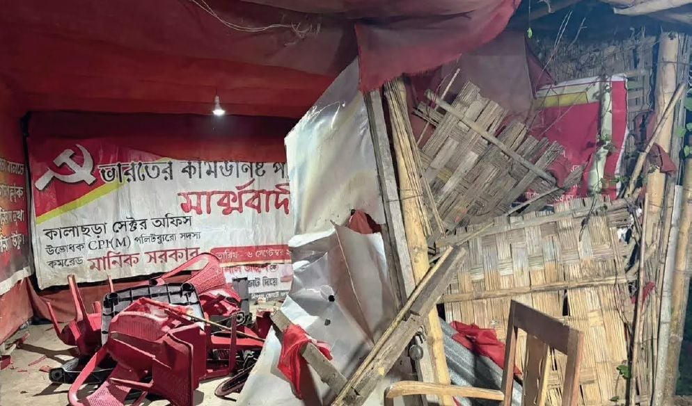bjp goons attack in tripura cpim offices set fired
