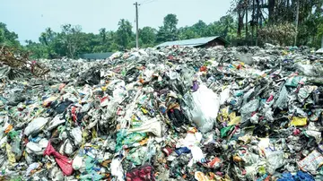 Fire at a plastic waste collection center